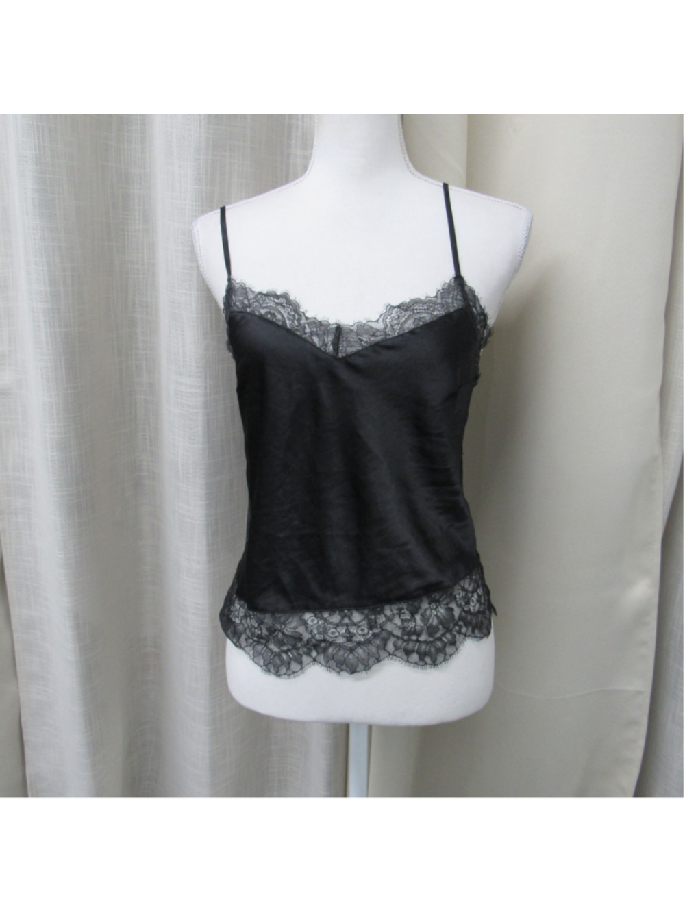 Victoria's Secret Black Satin Lace Trim Cami Tank Top Camisole S Whimsigoth